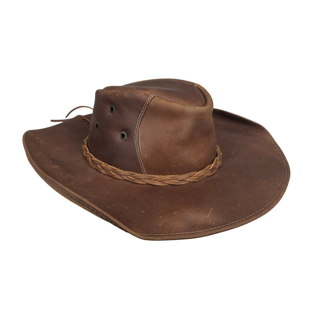 CAVENDER’S BROWN LEATHER WESTERN OUTBACK COWBOY HAT - SIZE MEDIUM - UNISEX